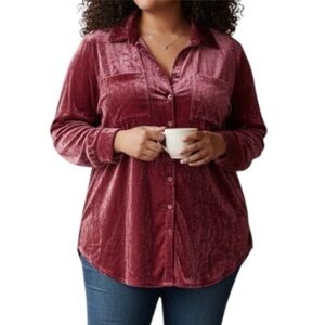 Torrid Cranberry Velvet Women’s Button Down Top - Size 1X